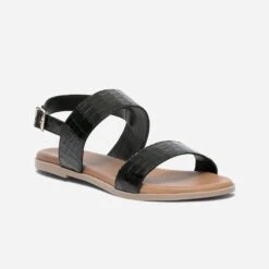 Sandale Noire En Cuir Effet Croco -Boutique Caprice WWWERM 10385761269 1