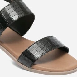 Sandale Noire En Cuir Effet Croco -Boutique Caprice WWWERM 10385761269 4