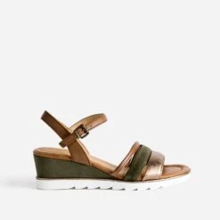 Sandale Compensée MARCO TOZZI Kaki En Cuir Velours