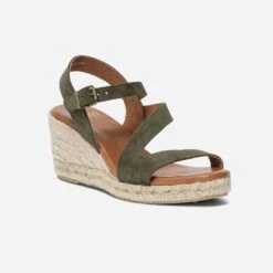 Sandale Compensée Kaki En Cuir Velours -Boutique Caprice WWWERM 10385920271 1