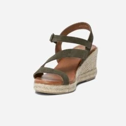 Sandale Compensée Kaki En Cuir Velours -Boutique Caprice WWWERM 10385920271 2