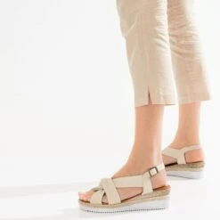 Sandale Compensée Beige En Cuir Souple -Boutique Caprice WWWERM 10385920273 10