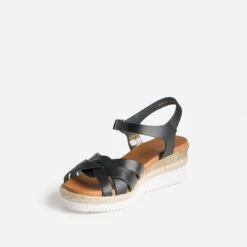 Sandale Compensée Noire éco-conçue En Cuir -Boutique Caprice WWWERM 10385920295 2