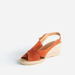 Sandale Compensée Terracotta En Cuir Velours -Boutique Caprice WWWERM 10385920297 2