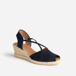 Sandale Compensée Marine Cuir Velours -Boutique Caprice WWWERM 10385920301 1