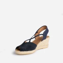 Sandale Compensée Marine Cuir Velours -Boutique Caprice WWWERM 10385920301 2