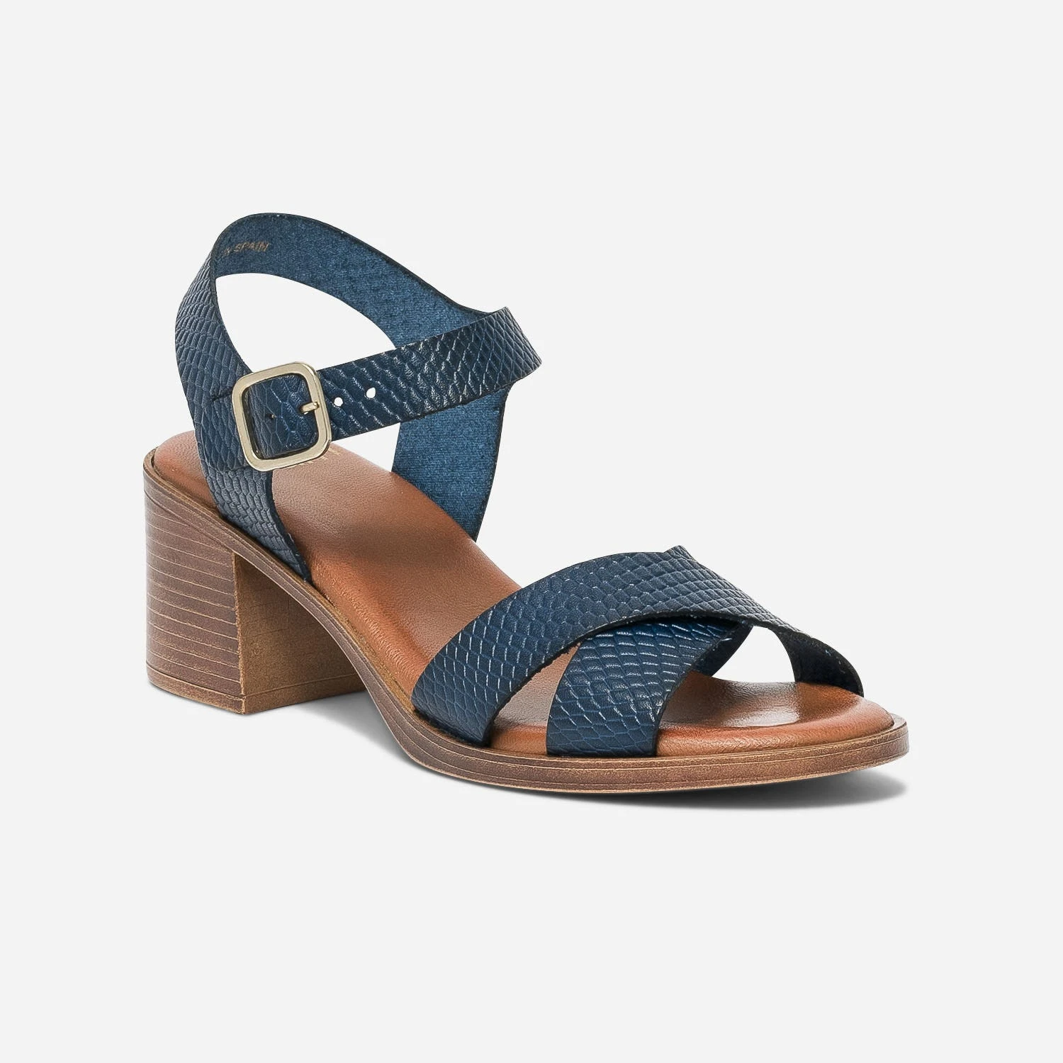 Sandale Bleue En Cuir Embossé 5 Sandale Bleue En Cuir Embossé – Image 3
