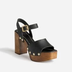 Sandale TEXTO Noire En Cuir à Plateforme -Boutique Caprice WWWERM 10386340112 1