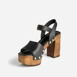 Sandale TEXTO Noire En Cuir à Plateforme -Boutique Caprice WWWERM 10386340112 2