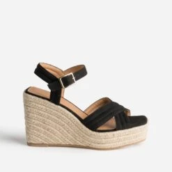 Sandale Compensée TEXTO Noire Suédée