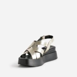 Sandale Compensée TEXTO Dorée En Cuir -Boutique Caprice WWWERM 10386420052 2