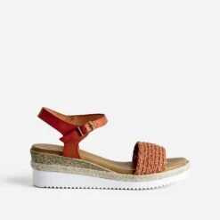 Sandale Orange éco-conçue En Cuir Avec Bride Tressée