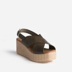 Sandale Compensée TEXTO Kaki En Cuir -Boutique Caprice WWWERM 10386420063 1