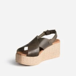 Sandale Compensée TEXTO Kaki En Cuir -Boutique Caprice WWWERM 10386420063 2