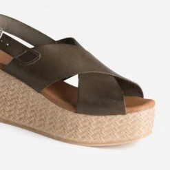 Sandale Compensée TEXTO Kaki En Cuir -Boutique Caprice WWWERM 10386420063 5