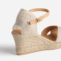 Sandale Compensée Beige Pailleté Doré En Toile -Boutique Caprice WWWERM 10386420065 5