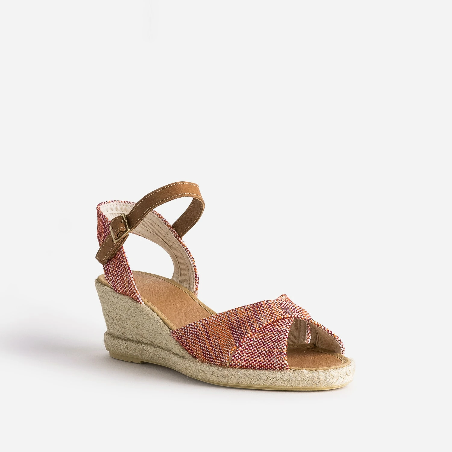 Sandale Compensée Prune, Corail, écru En Toile Tressée 4 Sandale Compensée Prune, Corail, écru En Toile Tressée – Image 2
