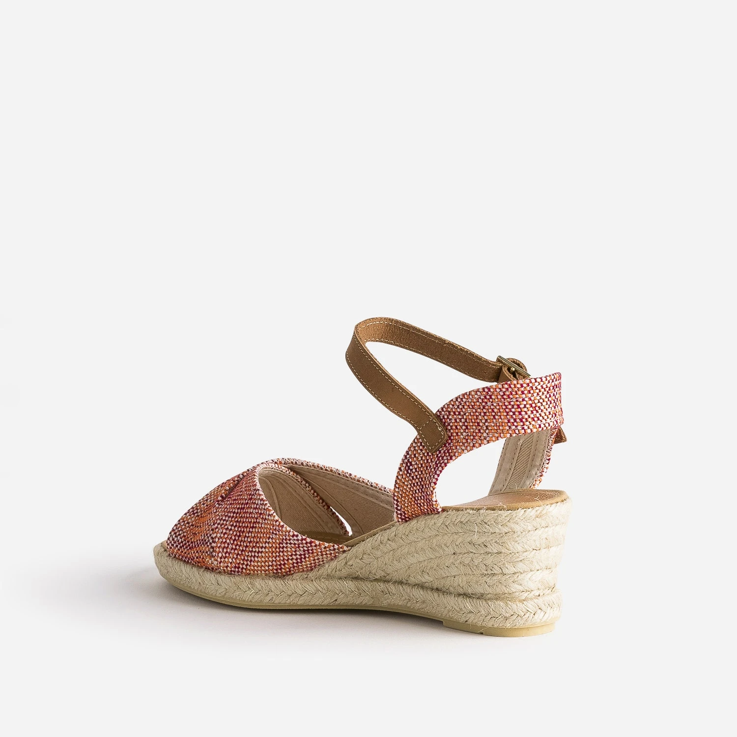 Sandale Compensée Prune, Corail, écru En Toile Tressée 6 Sandale Compensée Prune, Corail, écru En Toile Tressée – Image 4