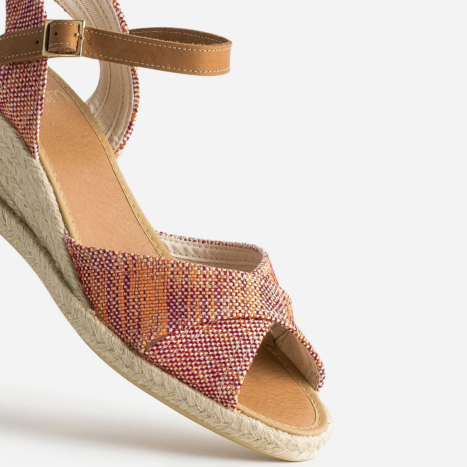 Sandale Compensée Prune, Corail, écru En Toile Tressée 8 Sandale Compensée Prune, Corail, écru En Toile Tressée – Image 6