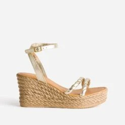 Sandale Compensée TEXTO Or En Cuir