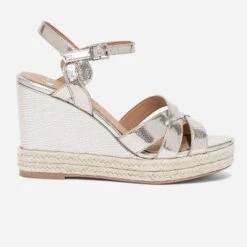 Sandale Compensée Dorée-cuivrée Effet Python