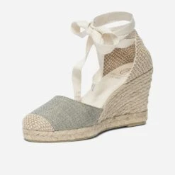 Espadrille Compensée Vert Sauge Pailleté En Toile -Boutique Caprice WWWERM 10386420612 2