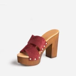 Mule à Talon TEXTO Bordeaux En Cuir Velours -Boutique Caprice WWWERM 10386550007 2