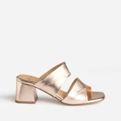 Mule Rose Cuivré En Cuir à Larges Brides