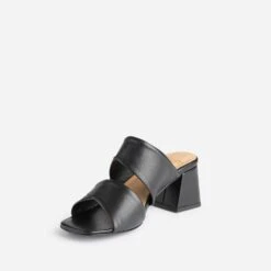 Mule Noire En Cuir à Larges Brides -Boutique Caprice WWWERM 10386550011 2