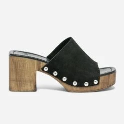 Mule à Talon TEXTO Noire En Cuir Velours