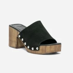 Mule à Talon TEXTO Noire En Cuir Velours -Boutique Caprice WWWERM 10386550167 1
