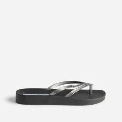 Tong IPANEMA Noire à Brides Asymétriques Grises